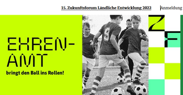 Screenshot der Webseite mit Fußballspielenden Kindern und dem Motto "Ehrenamt bringt den Ball ins rollen"