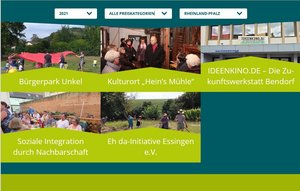 Screenshot von der Webseite mit den fünf nominierten Projekten aus Rheinland-Pfalz