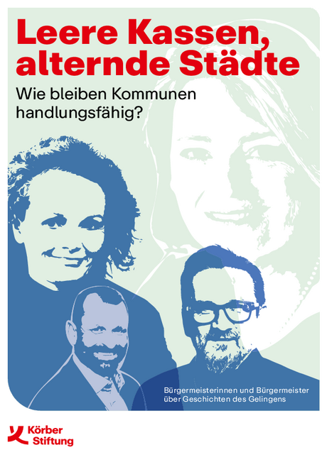 Titelblatt einer Broschüre mit grafisch gestalteten Gesichtern von zwei Männern und zwei Frauen