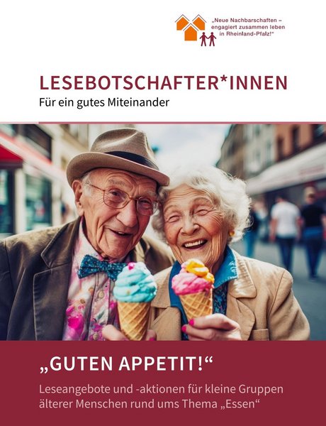 Broschürencover mit einem Bild auf dem ein Senior und eine Seniorin lachend eine Eiswaffel mit Eis halten