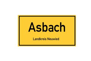 gelbes Ortsschild mit Aufdruck Ansbach Landkreis Neuwied